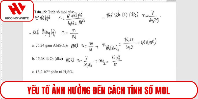 Yếu tố ảnh hưởng đến cách tính số mol